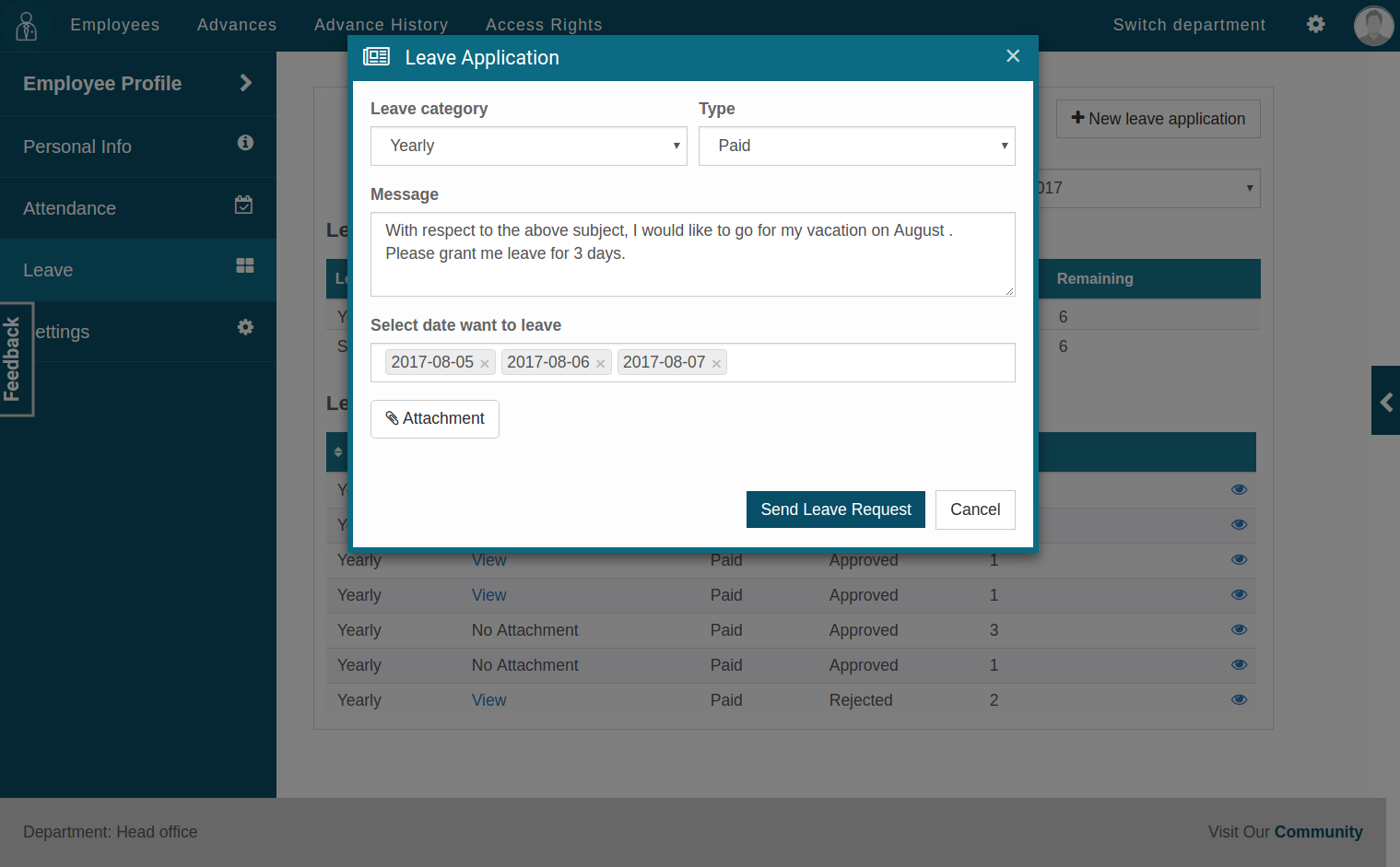 Employee leave appplication