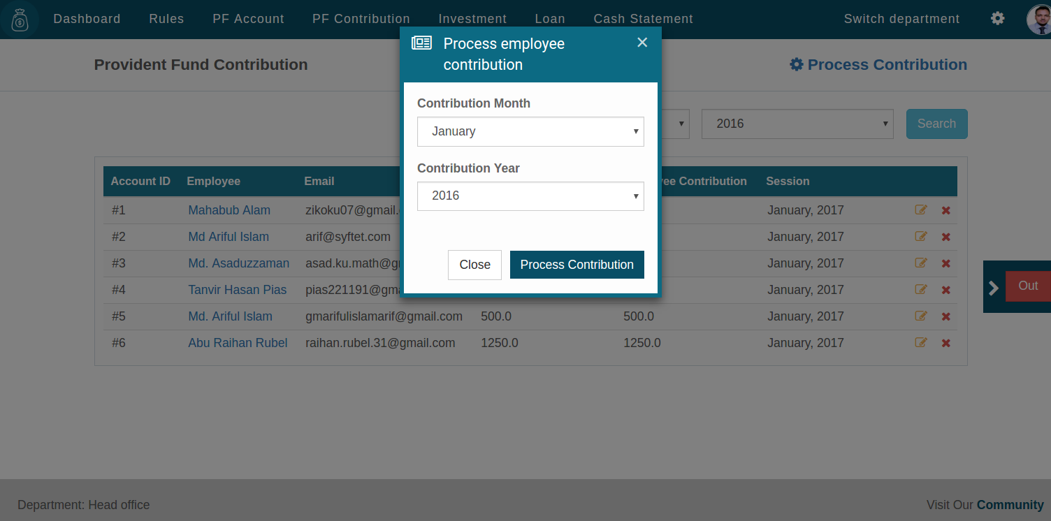 Pf employee contribution process